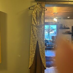 Gold Sequin Halter Gown